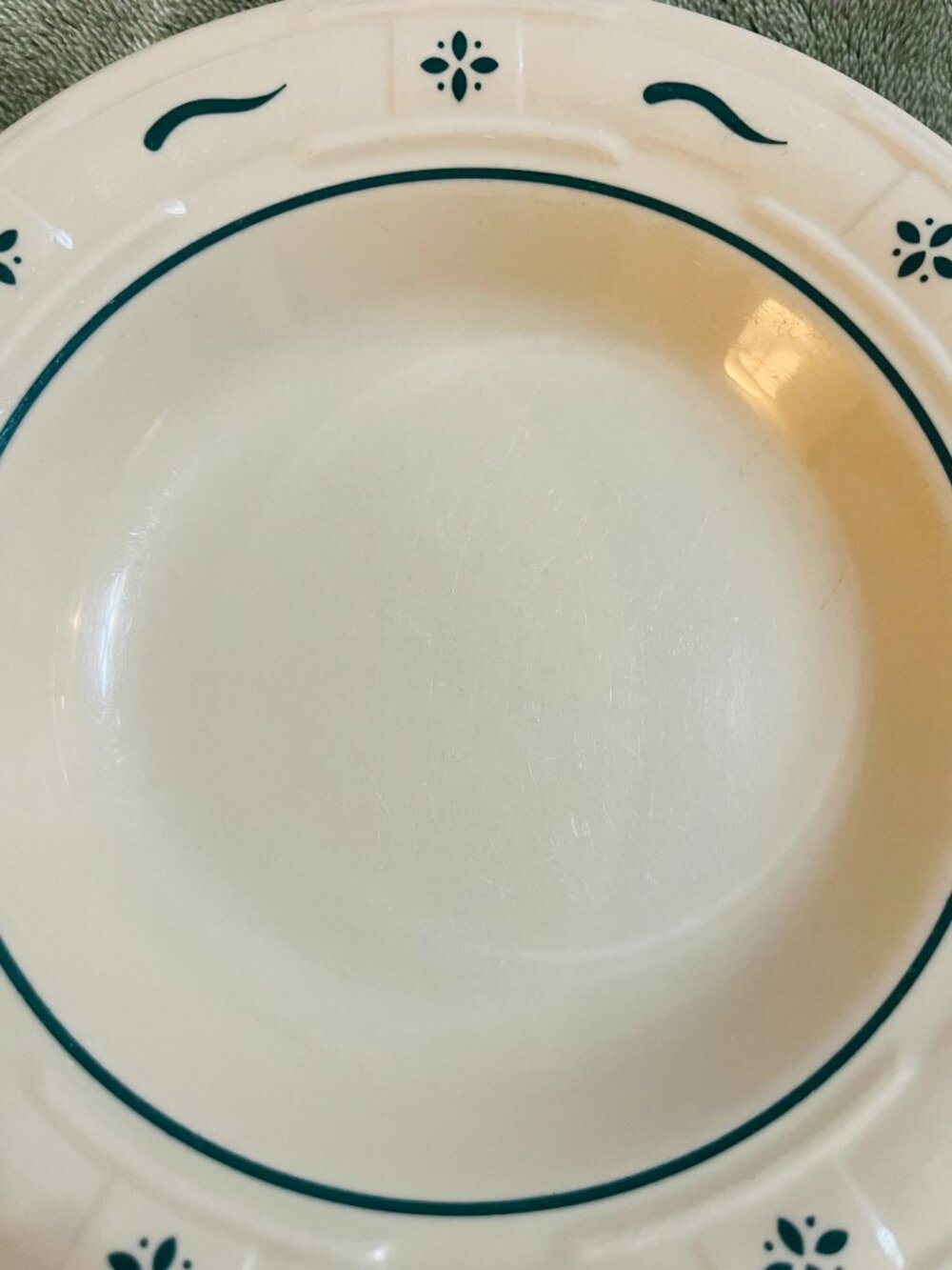 Longaberger S/2 Woven Traditions green heritage pottery rimmed soup bowls 8" USA - Picture 9 of 11